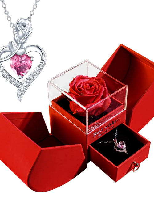 Load image into Gallery viewer, Gift for Women Eternal Rose Gift Box /W Heart Necklace I Love You to the Moon and Back Flower Jewelry Box for Valentine Wedding
