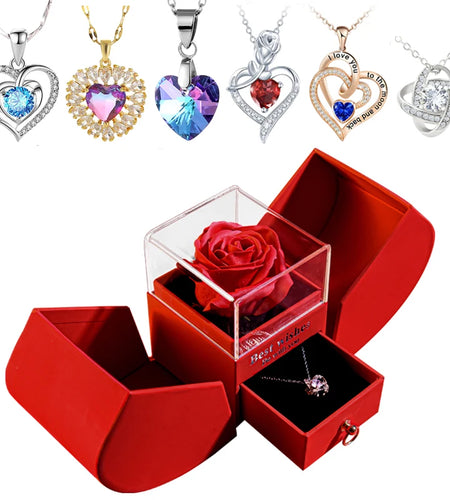 Gift for Women Eternal Rose Gift Box /W Heart Necklace I Love You to the Moon and Back Flower Jewelry Box for Valentine Wedding