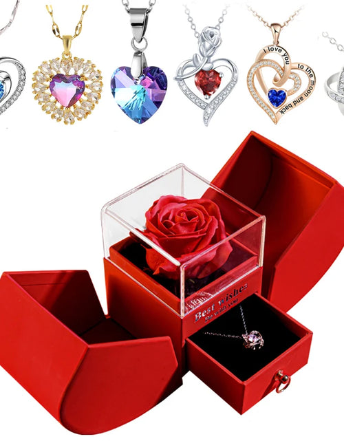 Load image into Gallery viewer, Gift for Women Eternal Rose Gift Box /W Heart Necklace I Love You to the Moon and Back Flower Jewelry Box for Valentine Wedding
