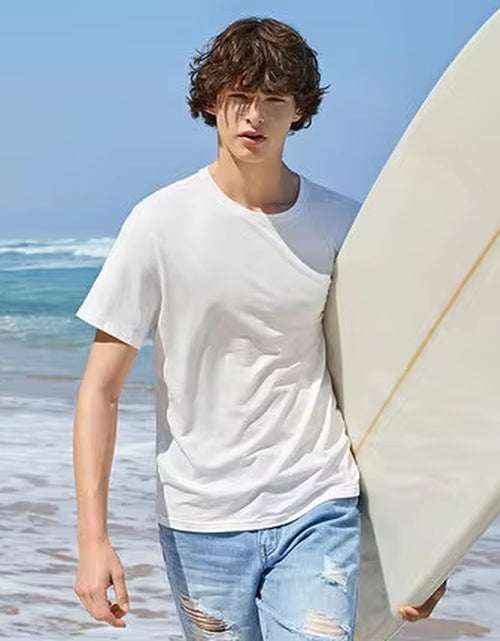 Load image into Gallery viewer, Summer Cotton T Shirts Men 2025 Simple O Neck Stretch Solid New Tops Clothing Casual Tshirt Man Streetwear Cool Tee Shirts
