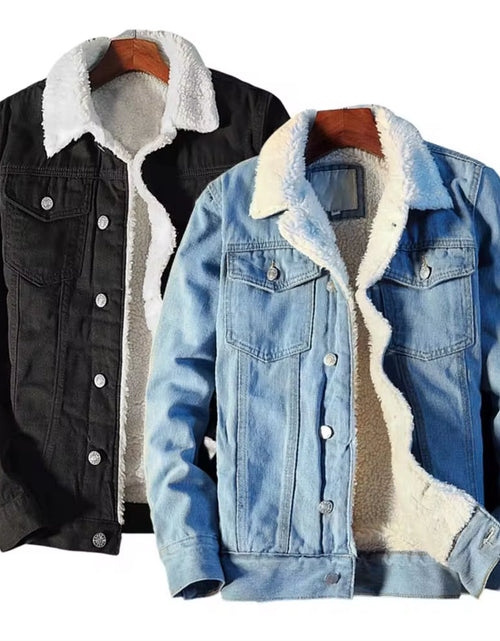Load image into Gallery viewer, Men Winter Autumn Jacket Denim Inner Fleece Thicken Winter Jeans Jacket Coat Men'S Turn-Down Velvet Jacket Mens Fur Parkas

