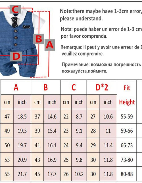 Load image into Gallery viewer, Summer Baby Romper Suit Newborn Boys Formal Clothing Children Hat + Jumpsuit + Shoes + Socks 4 Pieces Outfit Blue Costume

