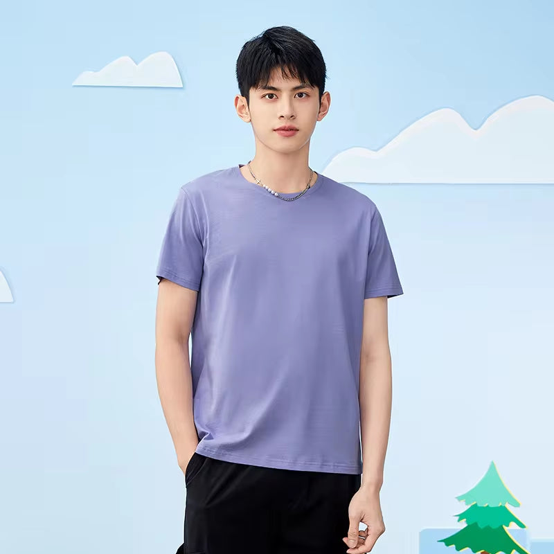Summer Cotton T Shirts Men 2025 Simple O Neck Stretch Solid New Tops Clothing Casual Tshirt Man Streetwear Cool Tee Shirts