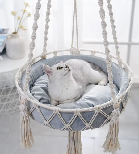 Pet Cat Hammock Swing Bed Bohemian Handwoven Tapestry Cotton Macrame for Home Bedroom Decoration Wall Hanging without Mat