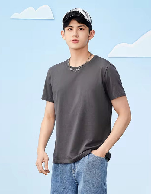 Load image into Gallery viewer, Summer Cotton T Shirts Men 2025 Simple O Neck Stretch Solid New Tops Clothing Casual Tshirt Man Streetwear Cool Tee Shirts
