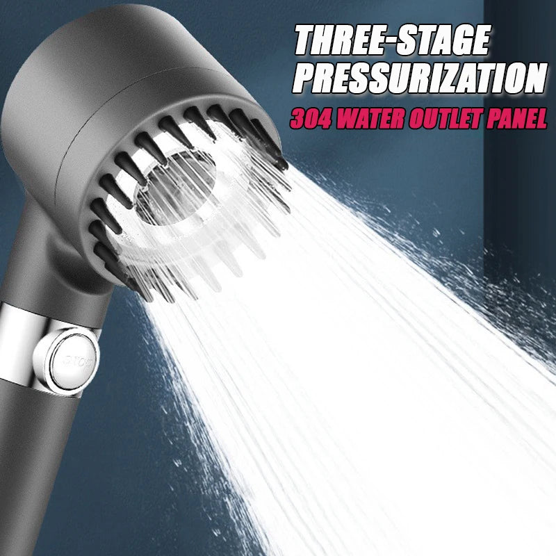 PureFlow High-Pressure Shower Head – 3-Mode Adjustable Spray with Massage Brush Filter for Ultimate Bathroom Relaxation