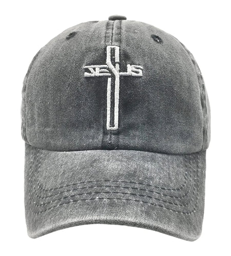 Embroidered Christian Jesus Cross Hat for Men Women, Vintage Washed Dad Hats Adjustable Baseball Cap