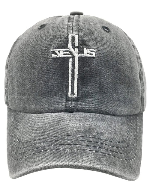 Load image into Gallery viewer, Embroidered Christian Jesus Cross Hat for Men Women, Vintage Washed Dad Hats Adjustable Baseball Cap
