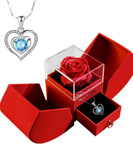 Gift for Women Eternal Rose Gift Box /W Heart Necklace I Love You to the Moon and Back Flower Jewelry Box for Valentine Wedding