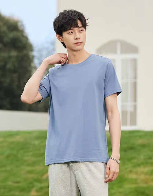 Load image into Gallery viewer, Summer Cotton T Shirts Men 2025 Simple O Neck Stretch Solid New Tops Clothing Casual Tshirt Man Streetwear Cool Tee Shirts
