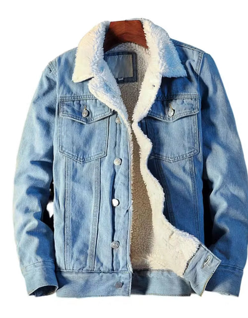 Load image into Gallery viewer, Men Winter Autumn Jacket Denim Inner Fleece Thicken Winter Jeans Jacket Coat Men'S Turn-Down Velvet Jacket Mens Fur Parkas
