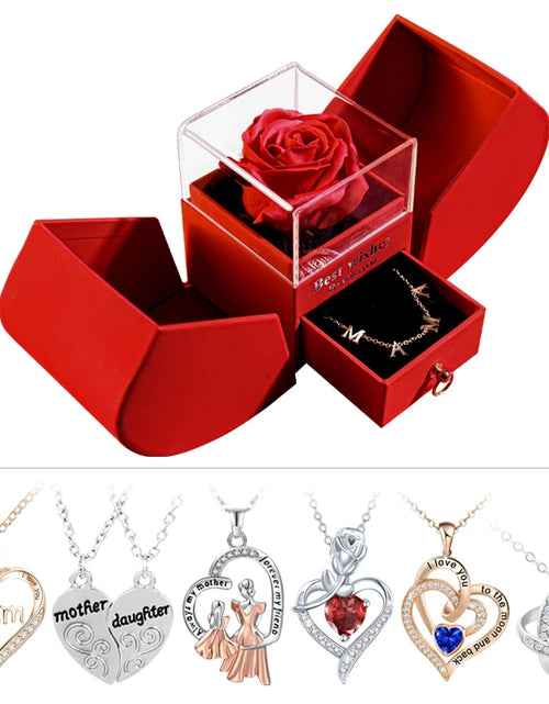 Load image into Gallery viewer, Gift for Women Eternal Rose Gift Box /W Heart Necklace I Love You to the Moon and Back Flower Jewelry Box for Valentine Wedding
