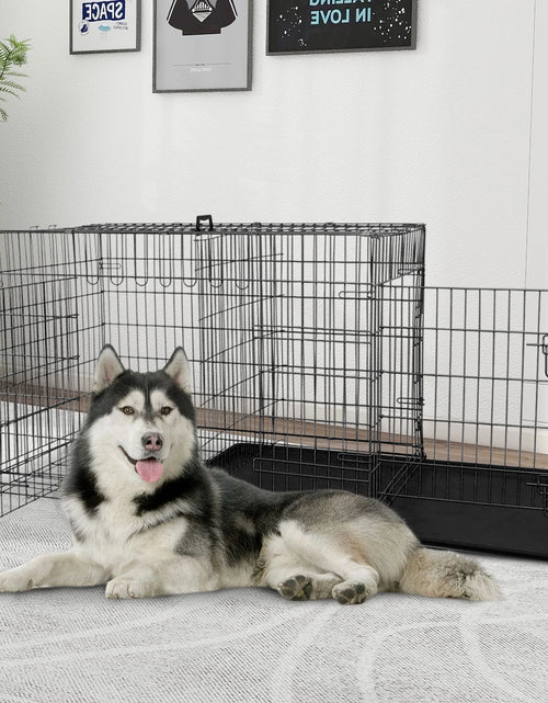 Load image into Gallery viewer, 48 Inch Dog Crate, Dog Crates and Kennels for Big Dog Foldable Large Dog Crate for Large Dogs with Handle Double-Door Outdoor Metal Wire Dog Cage with Plastic Tray for Medium Dogs, Black
