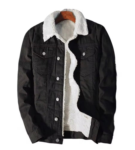 Men Winter Autumn Jacket Denim Inner Fleece Thicken Winter Jeans Jacket Coat Men'S Turn-Down Velvet Jacket Mens Fur Parkas