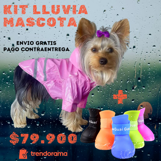 Kit lluvia mascota:  Impermeable+botas de lluvia en silicona