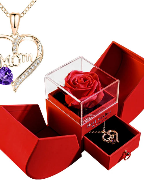 Load image into Gallery viewer, Gift for Women Eternal Rose Gift Box /W Heart Necklace I Love You to the Moon and Back Flower Jewelry Box for Valentine Wedding
