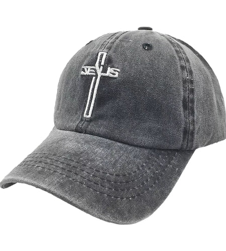 Embroidered Christian Jesus Cross Hat for Men Women, Vintage Washed Dad Hats Adjustable Baseball Cap