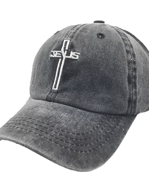 Load image into Gallery viewer, Embroidered Christian Jesus Cross Hat for Men Women, Vintage Washed Dad Hats Adjustable Baseball Cap
