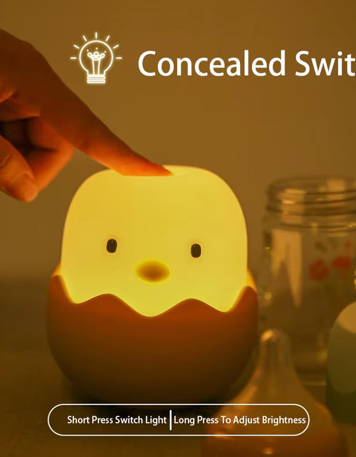 Load image into Gallery viewer, Eggshell Chicken Night Light Cartoon LED Light Bedroom Children Touch Adjustable Light Rechargeable Warm Light Atmosphere Light
