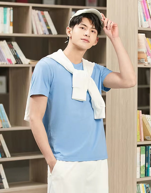 Load image into Gallery viewer, Summer Cotton T Shirts Men 2025 Simple O Neck Stretch Solid New Tops Clothing Casual Tshirt Man Streetwear Cool Tee Shirts
