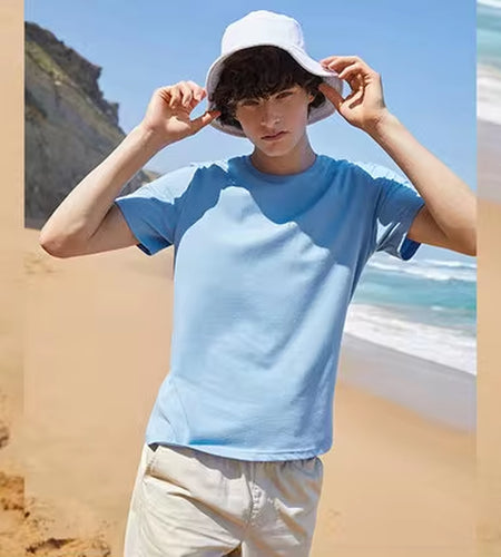 Summer Cotton T Shirts Men 2025 Simple O Neck Stretch Solid New Tops Clothing Casual Tshirt Man Streetwear Cool Tee Shirts