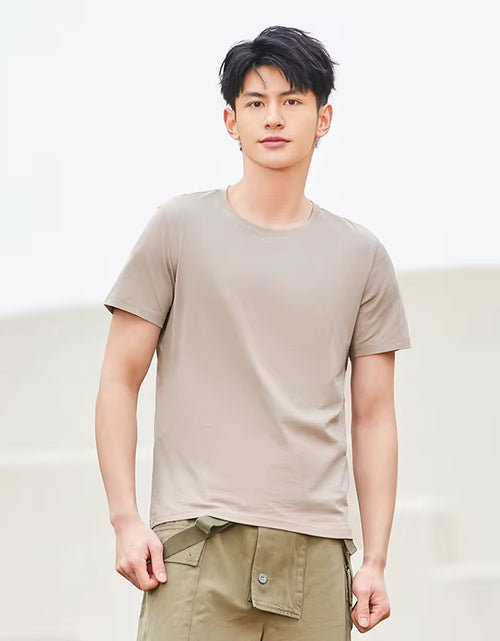 Load image into Gallery viewer, Summer Cotton T Shirts Men 2025 Simple O Neck Stretch Solid New Tops Clothing Casual Tshirt Man Streetwear Cool Tee Shirts
