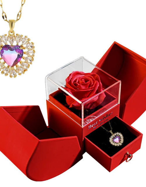Load image into Gallery viewer, Gift for Women Eternal Rose Gift Box /W Heart Necklace I Love You to the Moon and Back Flower Jewelry Box for Valentine Wedding
